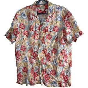 J.Crew Mens Floral Button up Shirt Sz M 100% Linen Short Sleeve Breathable